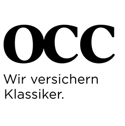 Das Logo der OCC Assekuradeur GmbH zeigt die drei Buchstaben "OCC" in großer, fetter schwarzer Schrift, darunter steht der Slogan "Wir versichern Klassiker."